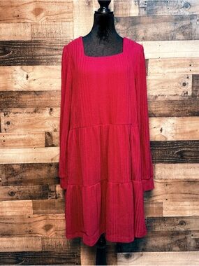 Sampeel Women’s Red Tiered Long Sleeve Dress XXL 2X